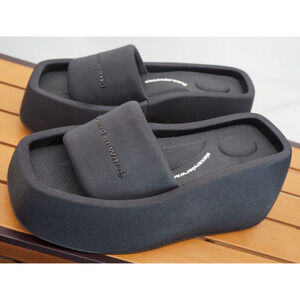 Alexander Wang Taji Platform Slide Women's Size 8.5, Black Lycr, NEW